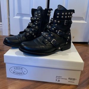 Steve Madden spunky black leather studded boots